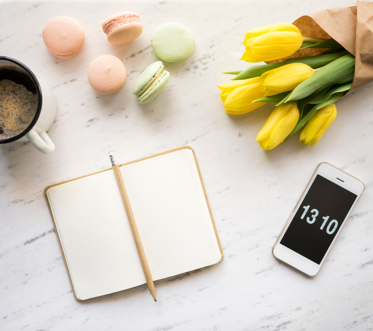 Flowers with Smartphone and Notebook 